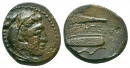 KINGS OF MACEDON. Alexander III 'the Great' (336-323 BC). Ae Unit. Uncertain mint in Western Asia Minor. Obv: Head of Herakles right, wearing lion ski...