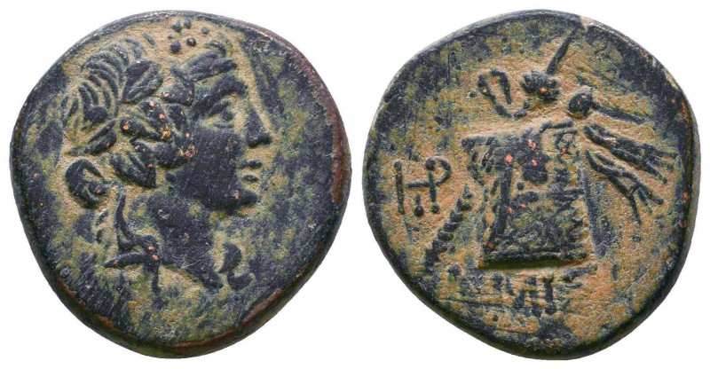 Pontos, Amisos Æ20. c. 85-65. Wreathed head of Mithradates VI as Dionysos r. / C...