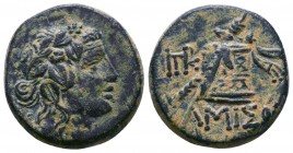 Pontos, Amisos Æ20. c. 85-65. Wreathed head of Mithradates VI as Dionysos r. / Cista mystica with panther skin and thyrsos.

Condition: Very Fine
...