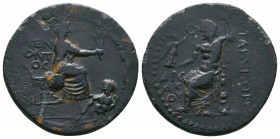 CILICIA. Tarsos. 164-27 BC. AE. Tyche, turreted and veiled, seated right, holding reed in her right hand; below, river-god Pyramos swimming right. Rev...
