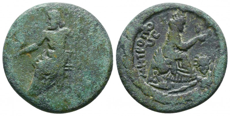 CILICIA. Tarsos. 164-27 BC. AE. Tyche, turreted and veiled, seated right, holdin...