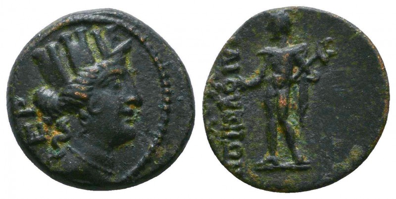 CILICIA, Korykos. Circa 1st century BC. Æ. Turreted head of Tyche right; DI behi...