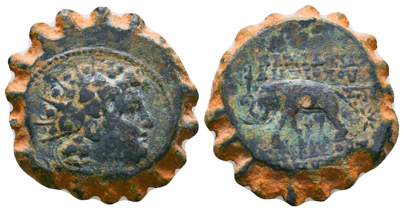 Seleukid Kingdom. Uncertain mint. Antiochos VI Dionysos 144-142 BC. Serrate Æ . ...