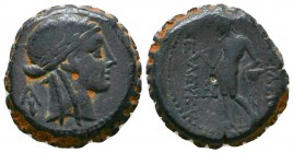 Seleukid Kingdom. Magnesia. Seleukos II Kallinikos 246-226 BC. Bronze Æ . Head of Artemis right, bow and quiver behind / BAΣIΛEΩΣ ΣEΛEYKOY, Apollo sta...