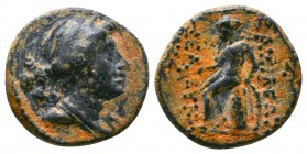 Seleukid Kings of Syria. Seleukos III (225/4-222 BC). Æ (15mm, 3.44g, 1h). Antioch on the Orontes. Head of Artemis r. R/ Apollo seated l. on omphalos,...