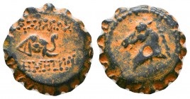 Seleukid Kingdom. Demetrios I Soter. 162-150 B.C. AE 17 serrate (16.84 mm, 3.90 g, 11 h). Antioch on the Orontes mint. Head of horse left / BAΣIΛEΩΣ Δ...
