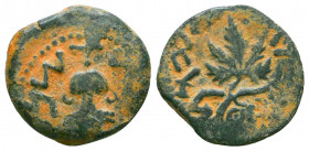 Judaea, The Jewish War. AE Prutah 66-70 CE. Jerusalem, year 2 (Paleo-Hebrew) amphora with broad rim and two handles. Reverse the freedom of Zion, vine...