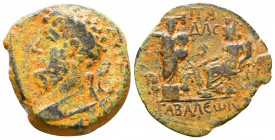 SYRIA, Seleucis and Pieria. Gabala . Commodus. AD 177-192. Æ
Laureate head left
Deity standing facing on pedestal, holding bipennis and shield; head...