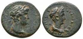 CILICIA. Pompeopolis (Soli). Hadrian with Sabina (117-138). Ae. Dated CY 197 (131/2). Obv: Laureate and draped bust of Hadrian right. Rev: Diademed an...
