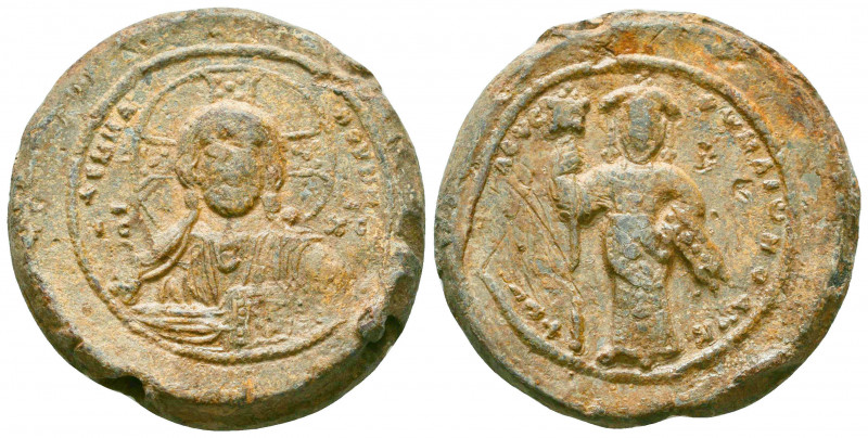 Constantinos X Doukas lead seal (1059-1067).

Obverse: Facial bust of Jesus Chri...