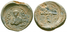 Byzantine lead seal of an uncertain officer,
with the rarest depiction of apostle Thomas
(7th cent.)
Obverse: Facial bust of apostle Thomas, nimbate, ...