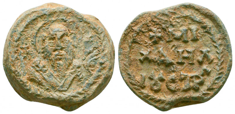 Byzantine lead seal of Michaelios stratelates
(7th cent.)
Obverse: Facial bust o...