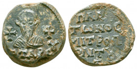 Byzantine lead seal of Platon metropolites of Tarsos 
(Cilicia, Asia Minor)
(7th cent.)

Obverse: Facial bust of a prelate saint (apostle Paul), bare-...
