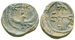 Byzantine lead seal of Leontios officer
(7th cent.)
Obverse: Eagle with open wings to right, invocative cruciform monogram over its head, resolved as ...