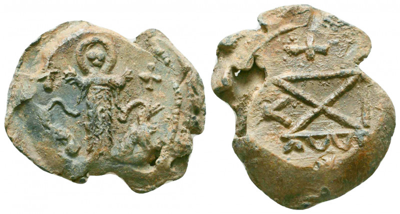 Byzantine lead seal of Paul imperial chartoularios
with the depiction of prophet...