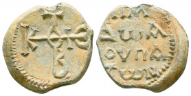 Byzantine lead seal of N. honorary hypatos
(8th cent.)
Obverse: Invocative cruciform monogram resolved as, ΘΕΟΤΟΚΕ ΒΟΗΘΕΙ (Mother of God, help), all w...