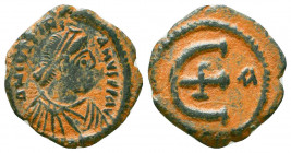 Byzantine
JUSTINIAN I (527-565). Pentanummium. Constantinople. AE
Reference:
Condition: Very Fine

Weight: 2.1 gr
Diameter: 16 mm