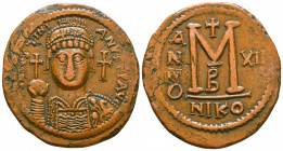 Justinianus I (527-565) - AE Follis (Nicomedia AD 540-541).
Reference:DO 118a
Condition: Very Fine

Weight: 21.6 gr
Diameter: 40 mm