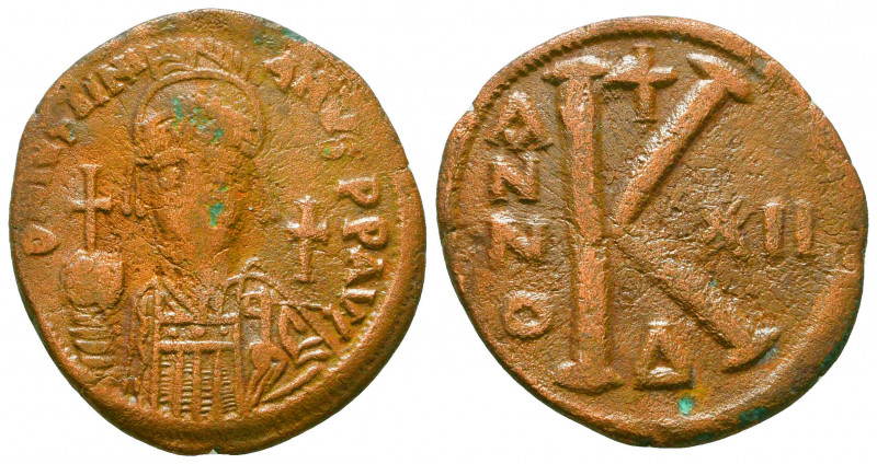 Justinian I. 527-565 A.D.. AE half-follis. Constantinople mint, struck 541/2
Ref...