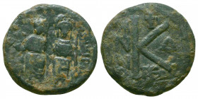 Justinian I (527-565). AE 20 Nummus. Thessalonica.
Reference:
Condition: Very Fine

Weight: 5.1 gr
Diameter: 21 mm