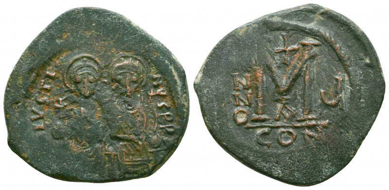 JUSTINIAN II. Second reign, 705-711 AD. Æ Follis. Constantinople mint. Dated RY ...