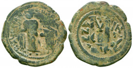 Heraclius, with Heraclius Constantine and Martina, Æ 40 Nummi. Cyprus (Constantia?), dated RY 17 = AD 626/7.
Reference:Sear 849; DOC 184a
Condition: V...