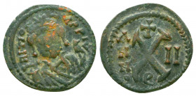 Maurice Tiberius, 582 - 602 AD
AE Decanummium, Constantinople Mint.
Reference:Sear536 // DOC196
Condition: Very Fine

Weight: 2.4 gr
Diameter: 17 mm