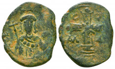 Alexius I Comnenus Æ Tetarteron. Uncertain Greek mint, AD 1081-1118. Jewelled cross set on two steps; C-Φ and AΛ-Δ across fields / [TѠ KO]MNH, crowned...