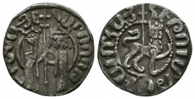 Armenian Kingdom, Cilician Armenia. Hetoum I. 1226-1270. AR tram. Zabel and Hetoum standing facing one another, each crowned with head facing and hold...