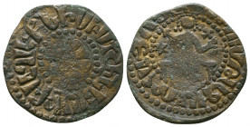 ARMENIA, Cilician Armenia. Royal. Hetoum I. 1226-1270. Æ Kardez. Obverse brockage. Hetoum seated facing on throne, holding globus cruciger; star and l...