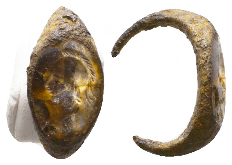 Ancient Roman very elegant iron ring with a bust of athen on bezel stone, 
Refer...