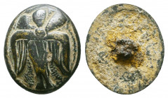 Ancient Roman bronze button with eagle on,
Reference:
Condition: Very Fine

Weight: 11.9 gr
Diameter: 27 mm