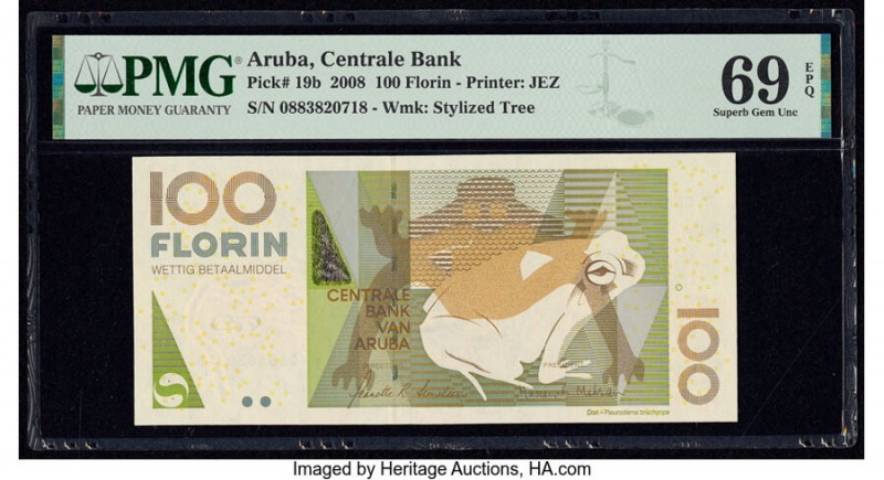 Aruba Centrale Bank 100 Florin 1.7.2008 Pick 19b PMG Superb Gem Uncirculated 69 ...