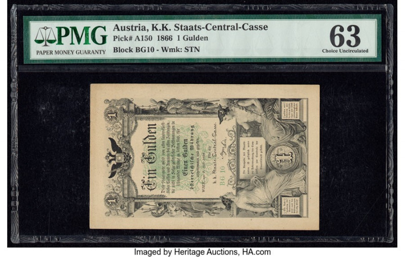 Austria K.K Staats-Central-Cassa 1 Gulden 1.7.1866 Pick A150 PMG Choice Uncircul...