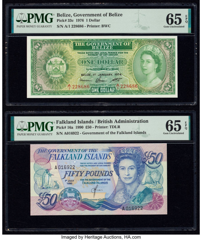 Belize Government of Belize 1 Dollar 1.1.1974 Pick 33c PMG Gem Uncirculated 65 E...