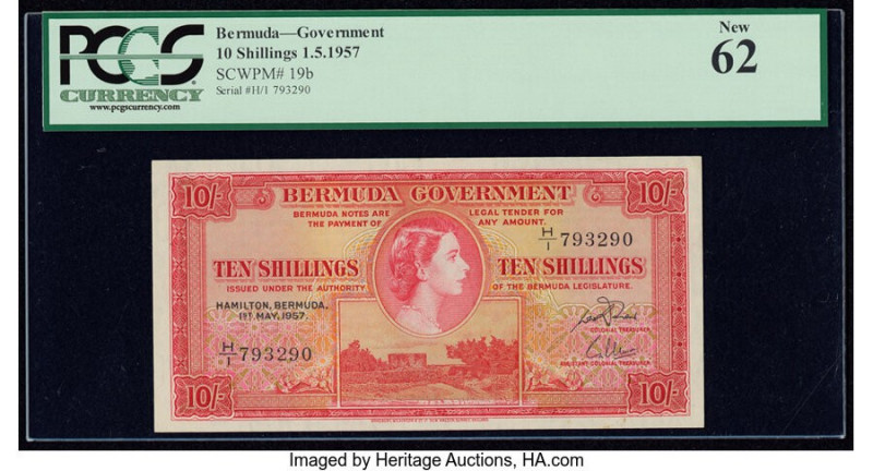 Bermuda Bermuda Government 10 Shillings 1.5.1957 Pick 19b PCGS New 62. 

HID0980...