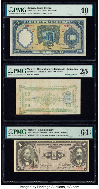 Bolivia Banco Central 10,000 Bolivianos 16.3.1942 Pick 137 PMG Extremely Fine 40...