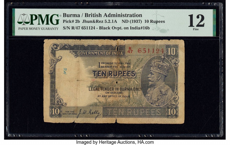 Burma Reserve Bank of India 10 Rupees ND (1937) Pick 2b Jhun5.2.1A PMG Fine 12. ...