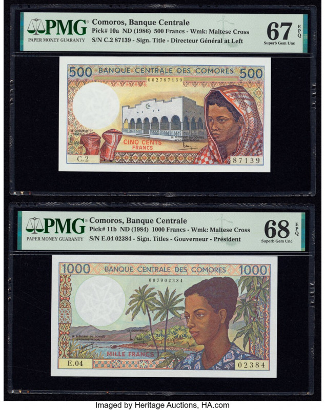 Comoros Banque Centrale Des Comores 500; 1000 Francs ND (1986); ND (1984) Pick 1...