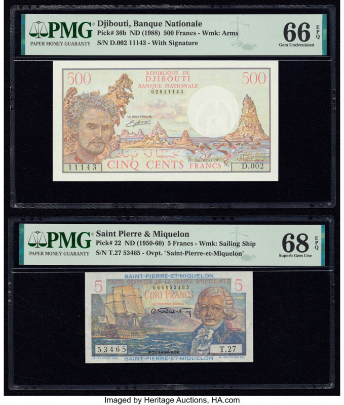 Djibouti Banque Nationale de Djibouti 500 Francs ND (1988) Pick 36b PMG Gem Unci...