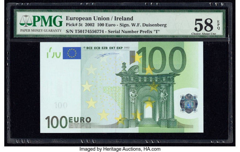 European Union Central Bank, Ireland 100 Euro 2002 Pick 5t PMG Choice About Unc ...