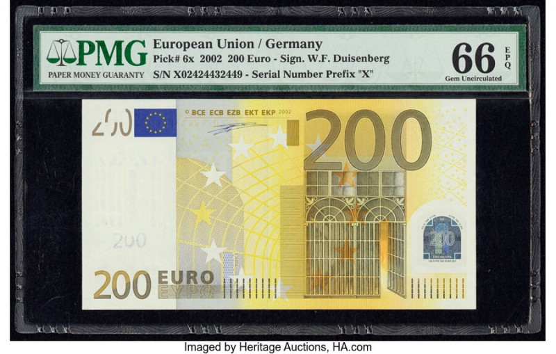 European Union Central Bank, Germany 200 Euro 2002 Pick 6x PMG Gem Uncirculated ...