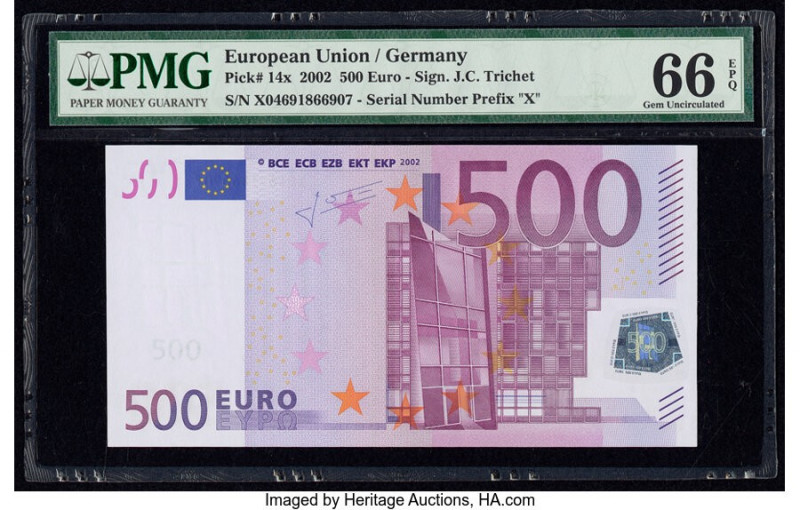 European Union Central Bank, Germany 500 Euro 2002 Pick 14x PMG Gem Uncirculated...