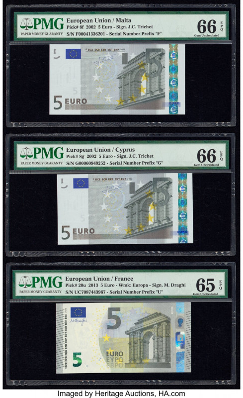 European Union Group Lot of 5 Graded Examples PMG Gem Uncirculated 66 EPQ (2); G...