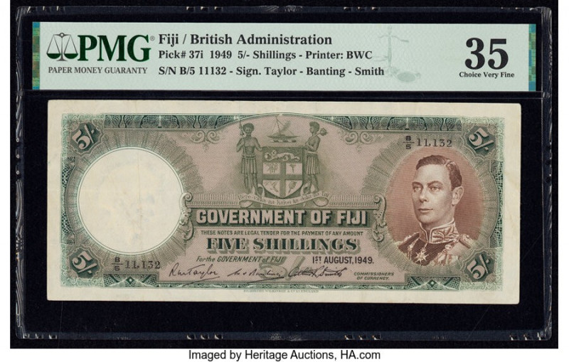 Fiji Government of Fiji 5 Shillings 1.8.1949 Pick 37i PMG Choice Very Fine 35. 
...