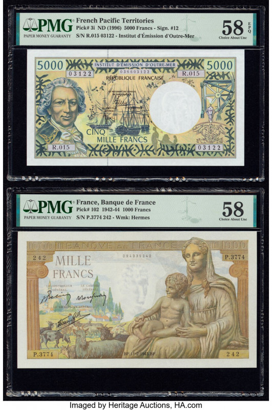 France Banque de France 1000 Francs 11.2.1943 Pick 102 PMG Choice About Unc 58; ...