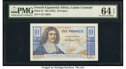 French Equatorial Africa Caisse Centrale de la France d'Outre-Mer 10 Francs ND (1947) Pick 21 PMG Choice Uncirculated 64 EPQ. 

HID09801242017

© 2020...