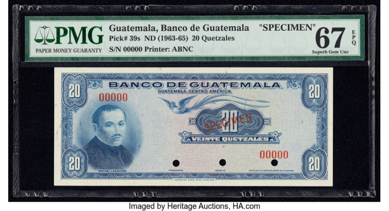 Guatemala Banco de Guatemala 20 Quetzales ND (1963-65) Pick 39s Specimen PMG Sup...