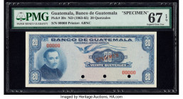 Guatemala Banco de Guatemala 20 Quetzales ND (1963-65) Pick 39s Specimen PMG Superb Gem Unc 67 EPQ. Red Specimen overprints and three POC.

HID0980124...