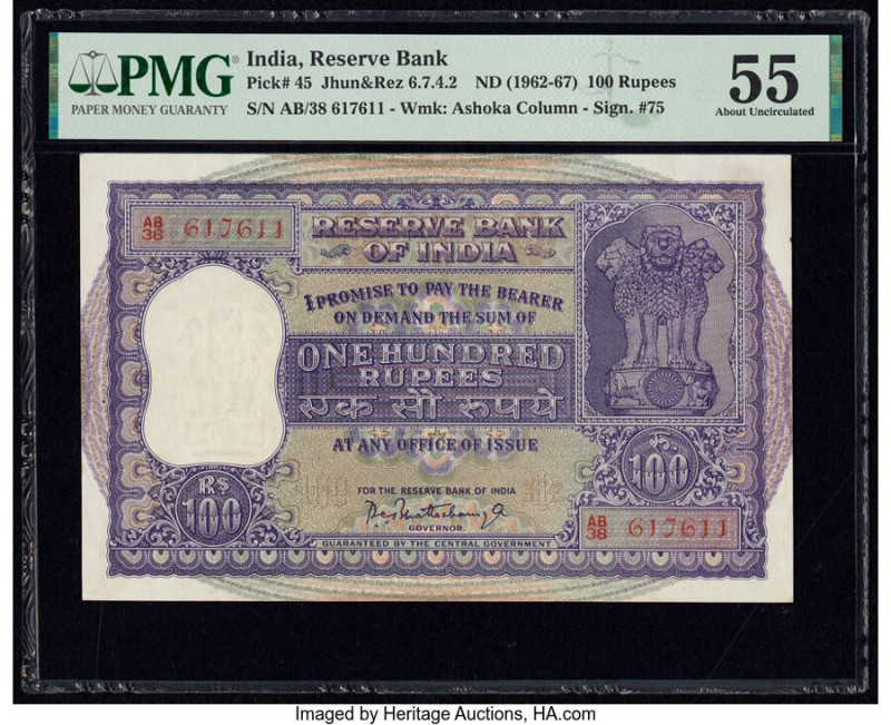 India Reserve Bank of India 100 Rupees ND (1962-67) Pick 45 Jhun6.7.4.2 PMG Abou...